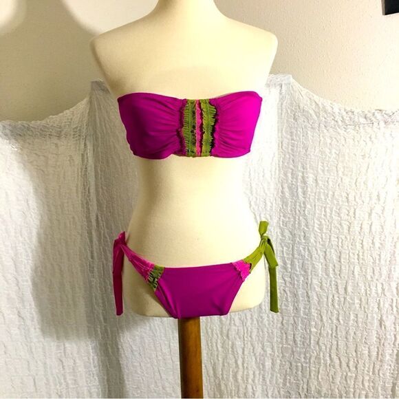 Becca Dark Pink Two Piece Bikini Size Medium - Picture 2 of 8